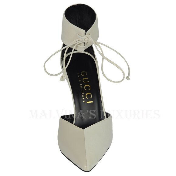 GUCCI SHOES PUMPS WITH ANKLE CUFF GOLD HIGH HEEL WHITE LEATHER sz 41.5 11.5 - Picture 5 of 15